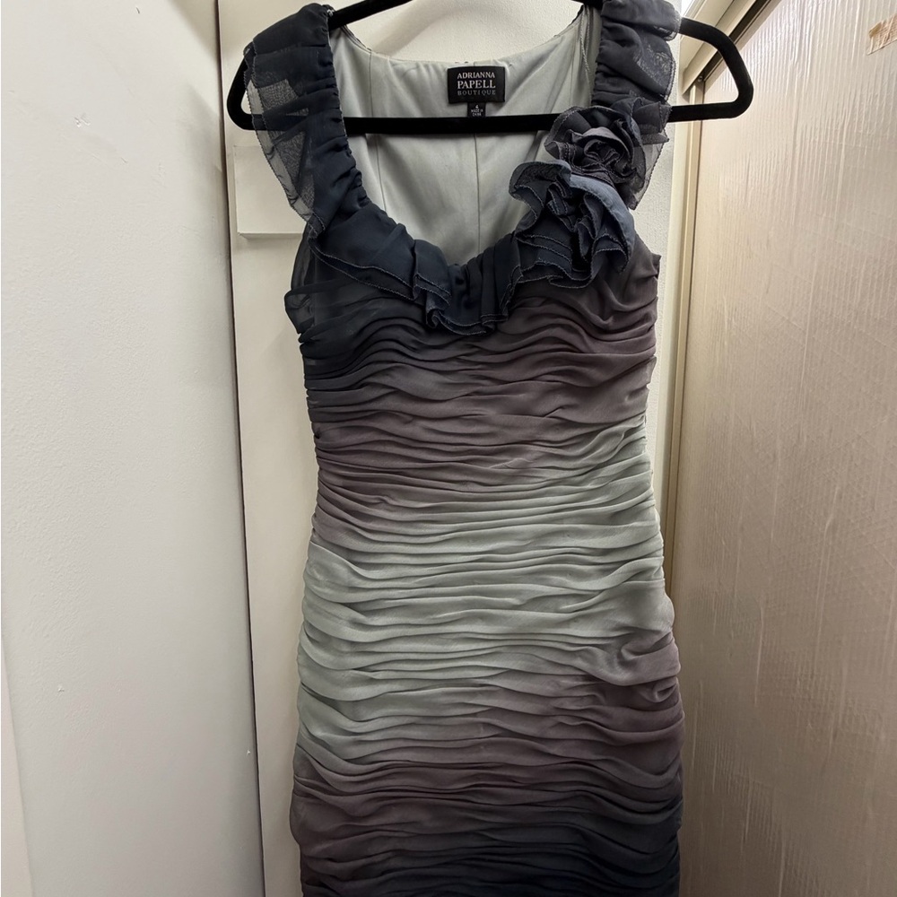 Papell Boutique Gray Ombre Ruffle Midi Dress